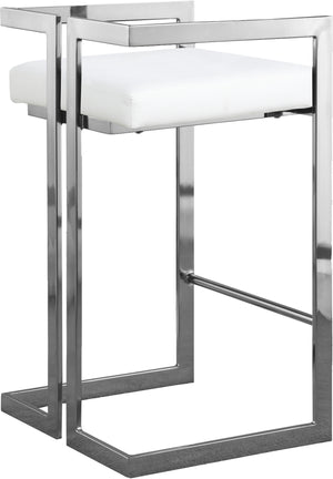 Winifred Stool In White Faux Leather and Chrome