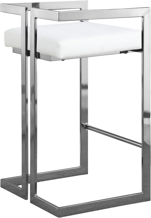 Winifred Stool In White Faux Leather and Chrome