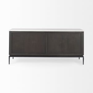 Divina Black-Brown Wood w/ White Marble Top and Black Metal Base Sideboard