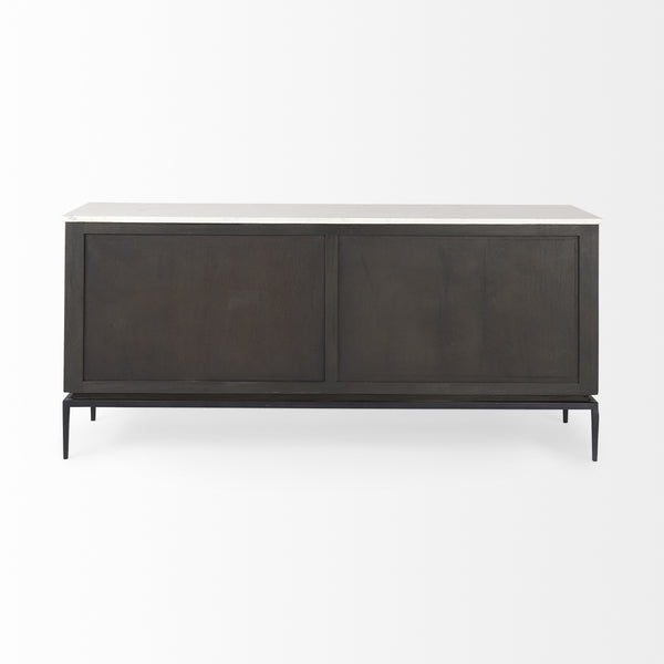 Divina Black-Brown Wood w/ White Marble Top and Black Metal Base Sideboard