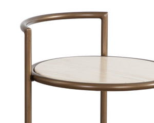 PARGA END TABLE - RUSTIC BRONZE - TRAVERTINE LOOK