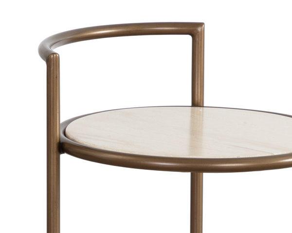 PARGA END TABLE - RUSTIC BRONZE - TRAVERTINE LOOK