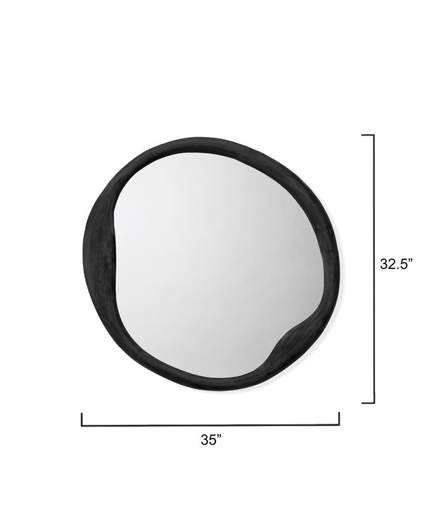 Organic Metal Round Wall Mirror, Antique Grey