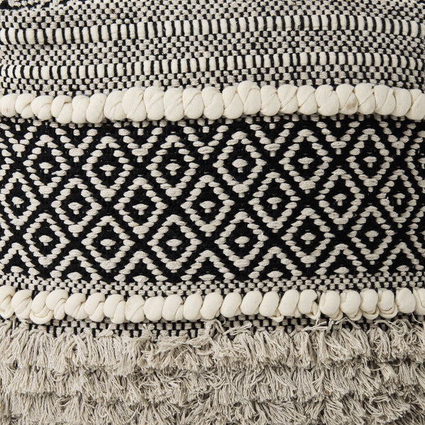 Darika 16.0L x 16.0W x 16.0H Black/White/Gray Cotton Pouf