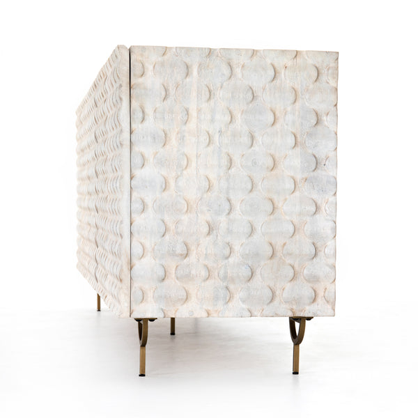 Rio Media Console-Round Cut White Wash