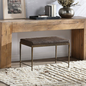 Malo Leather Bench with Hammered Iron Legs - Cocoa Brown