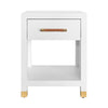 ONE DRAWER SIDE TABLE WITH RATTAN WRAPPED HANDLE IN MATTE WHITE LACQUER