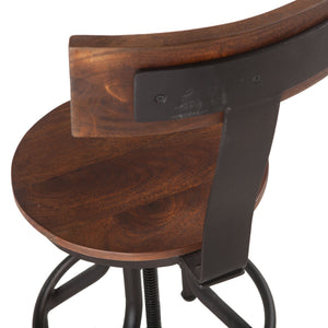 Industrial Modern Acacia Wood Adjustable Bar Stool