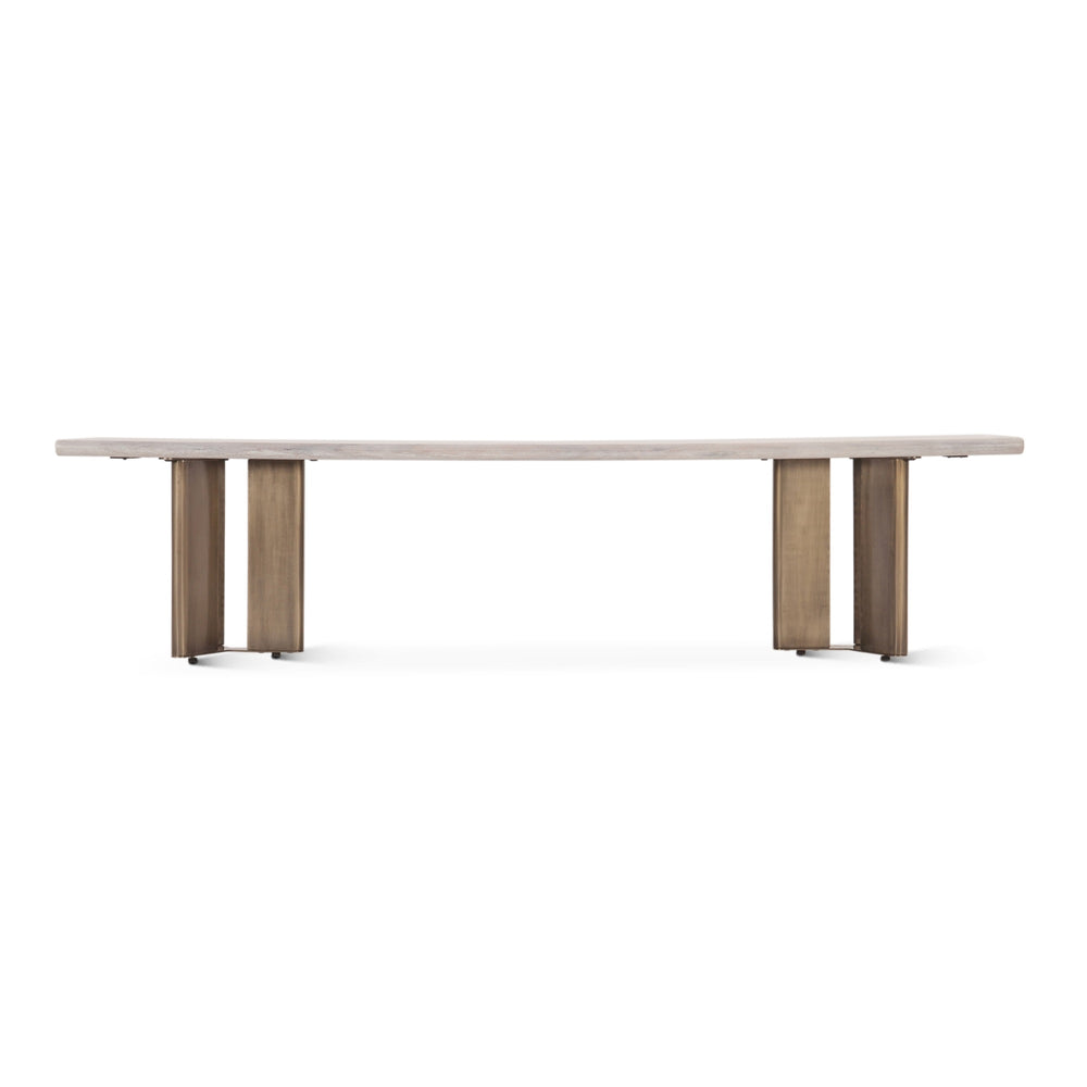 Zurich 78" Acacia Wood Dining Bench, Iron Legs, Whitewash