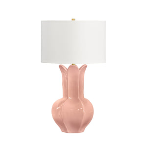 FLORAL CERAMIC TABLE LAMP IN CORAL PINK GLAZE