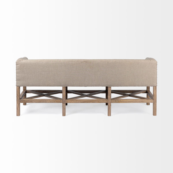 Bergen 60L x 19W Beige Fabric Covered Seat W/Brown Wood Frame Accent Bench