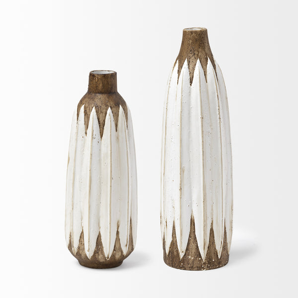 Sisko I Short Rustic Brown White Ceramic Vase