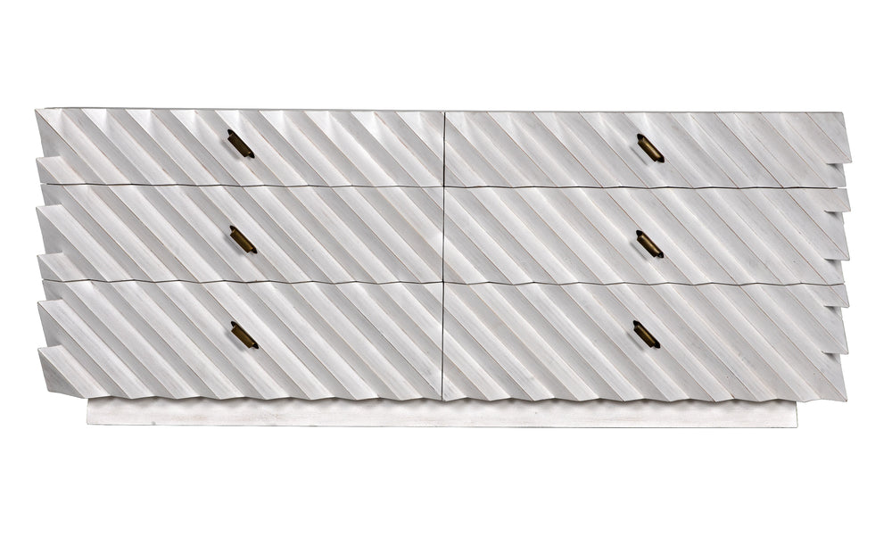 Hikaru White Wash Mahogany and Veneer Dresser with Brass Pulls