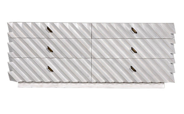 Hikaru White Wash Mahogany and Veneer Dresser with Brass Pulls