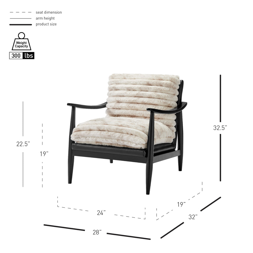Edmond Faux Fur/Faux Leather Accent Arm Chair, Chrestville Sand/Black
