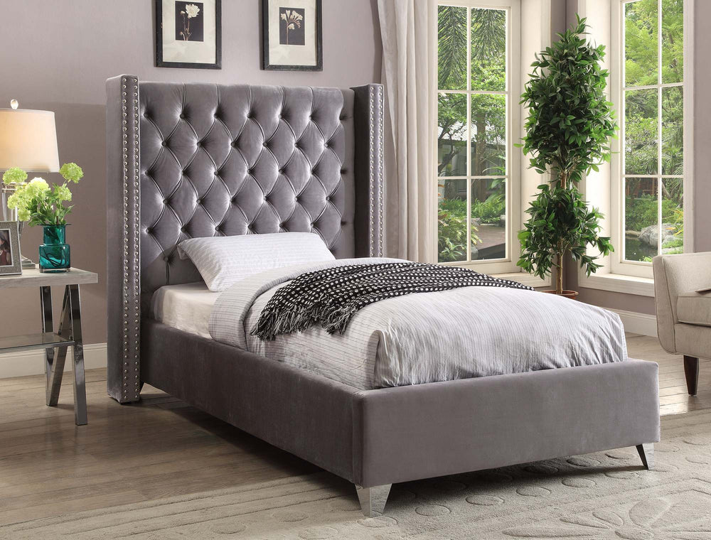 Isabel Twin Bed In Grey Velvet