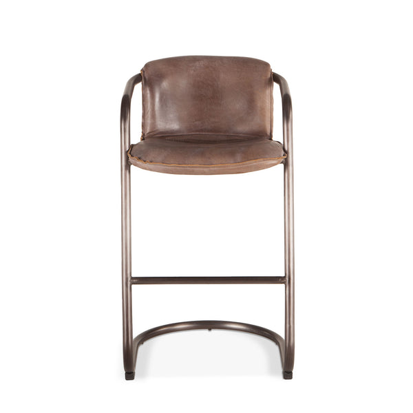 Portofino Distressed Jet Brown Leather Bar Chair