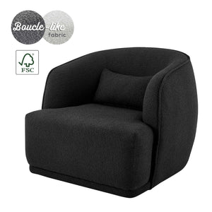 Steward Fabric Swivel Accent Chair In Boucle Black