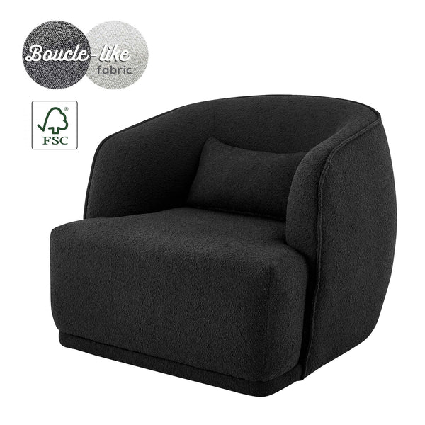 Steward Fabric Swivel Accent Chair In Boucle Black