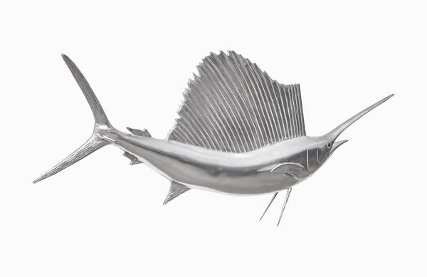 Sail Fish Wall Sculpture, Silver Leaf