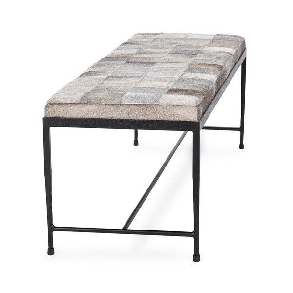 Achen Hide Bench 60" Sparrow Gray with Iron Frame