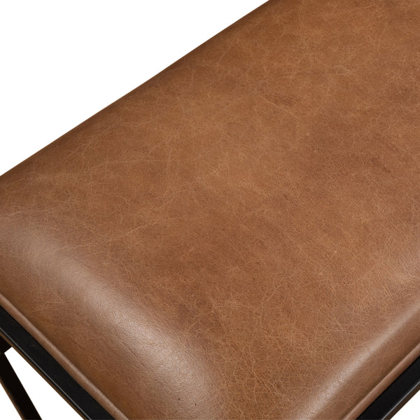 New York 62" Cognac Leather Iron Bench