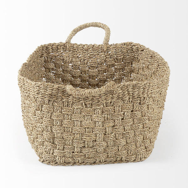 Emra 17.3L x 11.8W x 7.9H (Set of 3) Light Brown Seagrass Rectangular Basket W/ Handles