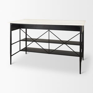 Amika White Marble Top Black Metal Base Kitchen Island