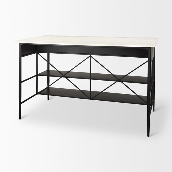 Amika White Marble Top Black Metal Base Kitchen Island