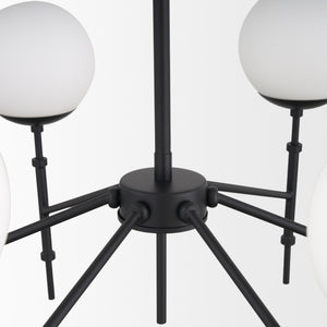 Edie Matte Black Metal w/ Frosted Glass Globes 6-Light Chandelier