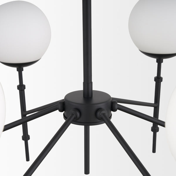 Edie Matte Black Metal w/ Frosted Glass Globes 6-Light Chandelier