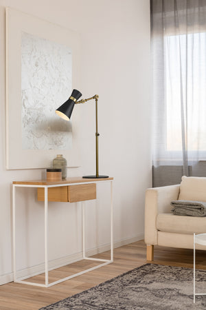 Soriano 1 Light Mid-Century Table Lamp in Matte Black + Heritage Brass Finish