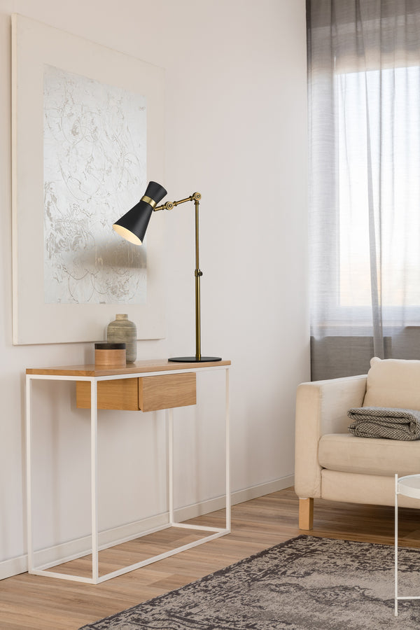 Soriano 1 Light Mid-Century Table Lamp in Matte Black + Heritage Brass Finish