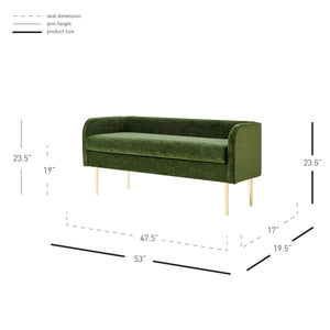 Marsha KD Velvet Bench, Dainty Green