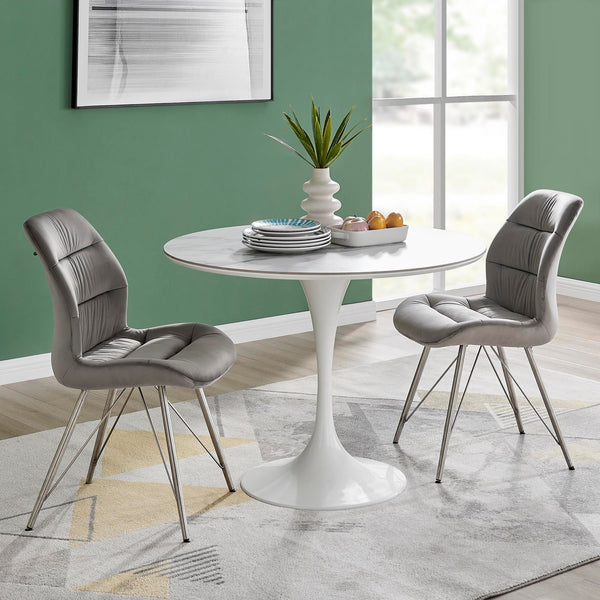 Raven Velvet Fabric Dining Side Chair In Gravel Gray (Set of 2)