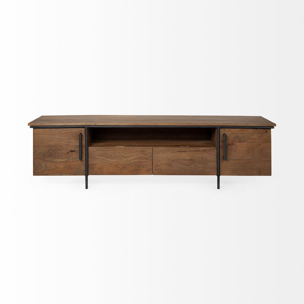 Maddox V Brown Solid Wood TV Stand Media Console with Storage, TV up to 85"