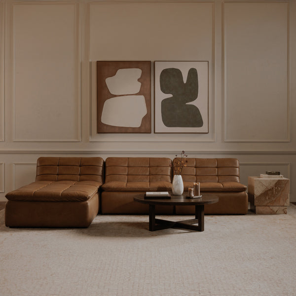 Moe's Lino Ottoman in Tan Leather