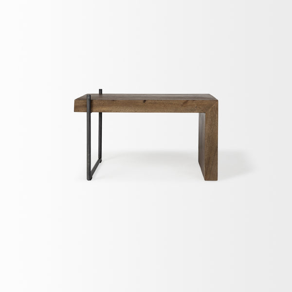 Maddox Set of 2 Brown Solid Wood Top Black Metal Base Nesting Coffee Tables