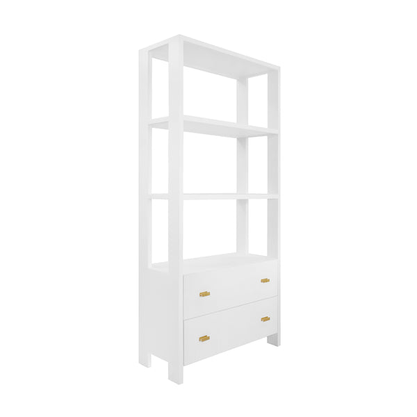 TWO DRAWER ETAGERE WITH FLUTED DETAIL IN MATTE WHITE LACQUER