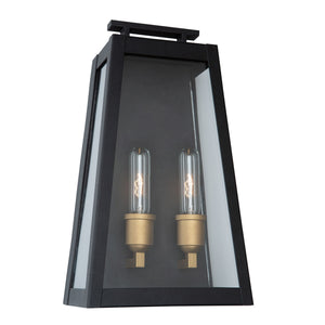 Charlestown Extra Large Outdoor 2 Light Wall Light in Black, Vintage Gold