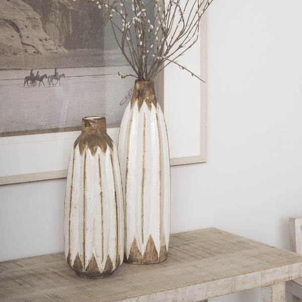 Sisko I Short Rustic Brown White Ceramic Vase
