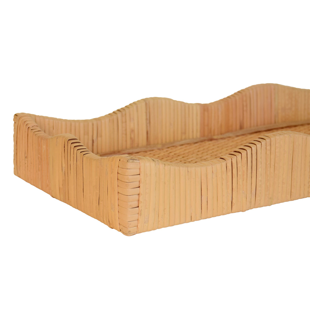 SMALL RECTANGLE SCALLOPED EDGE TRAY IN RATTAN
