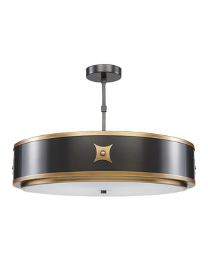 Huntsman Pendant In Satin Black & Antique Brass & White
