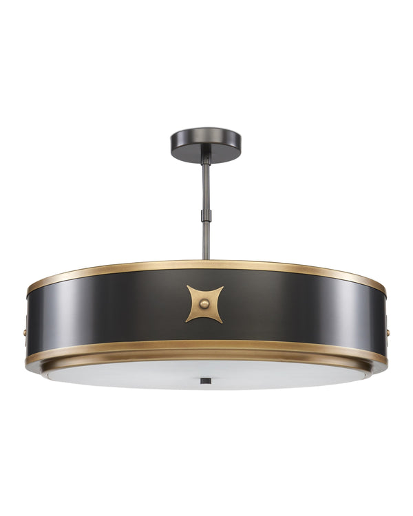 Huntsman Pendant In Satin Black & Antique Brass & White