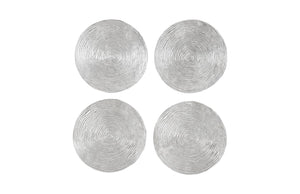 Ripple Wall Disk, Set Of 4, Resin, Large, Silver Leaf With Antiquing