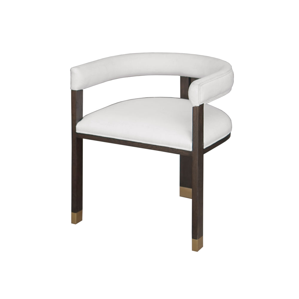 MODERN WOODEN ACCENT CHAIR WITH WHITE LINEN UPHOLSTERY