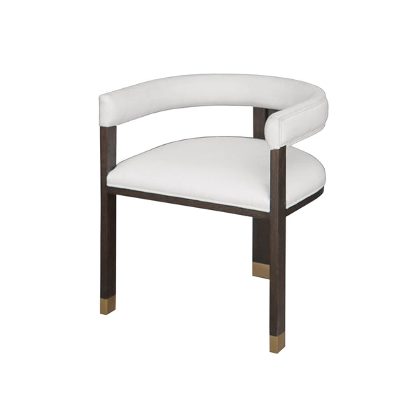 MODERN WOODEN ACCENT CHAIR WITH WHITE LINEN UPHOLSTERY