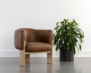 TRINE LOUNGE CHAIR - RUSTIC OAK - VINTAGE CAMEL LEATHER