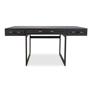 Mako Three-Drawer Desk in Black Vegan Leather