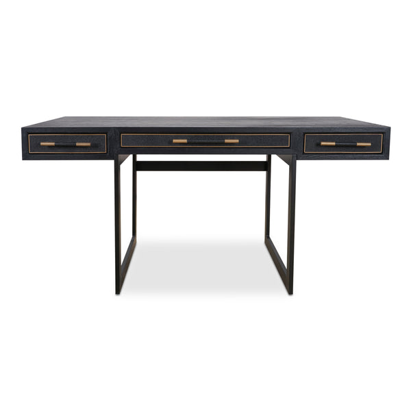 Mako Three-Drawer Desk in Black Vegan Leather